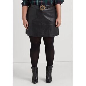 New! RALPH LAUREN Plus Size Lamb Leather Pencil Mini Skirt Black 14W Miniskirt